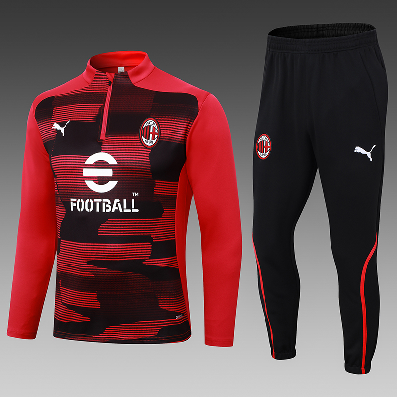 2024/2025 AC Milan Half-Pull Training Suit Red-Black Football Shirt 1:1 Thai Quality Set