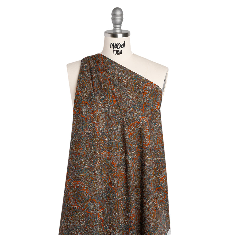 Cotton Crepe - Dark Orange, Blue and Brown Paisley - Mood Exclusive Filigree Flow Print - Joann Fabrics