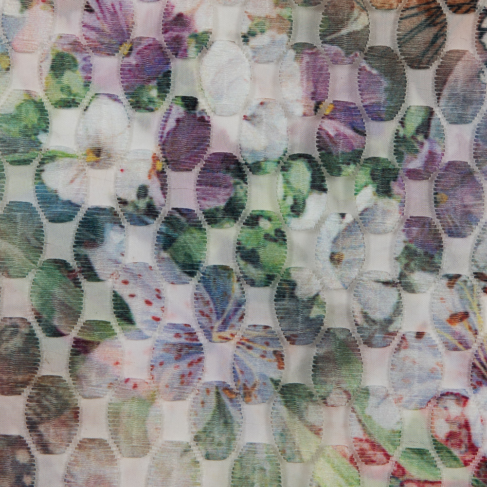Floral Multicolor Printed Organza with Embroidered Ovals - Joann Fabrics