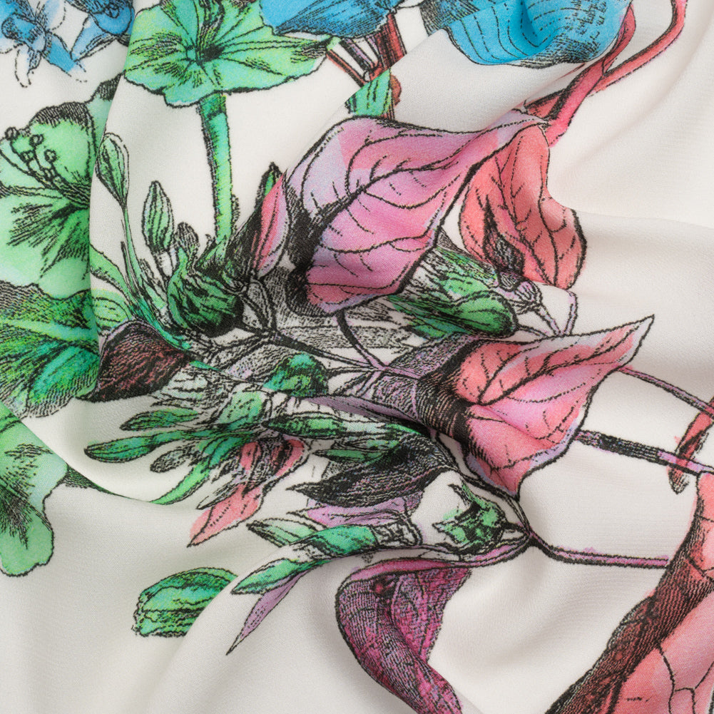 Viscose Crepe Print - Pink, Blue and Green Floral - Mood Exclusive Painted Petals - Joann Fabrics