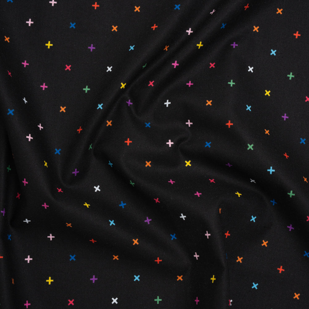 Printed Quilting Cotton by Ghazal Razavi for FIGO Studio - Black and Rainbow Xs - Dusk Collection - Joann Fabrics