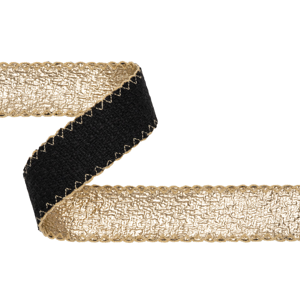 Yaya Han Metallic Coated Woven Trim with Stitched Scalloped Edges - Gold and Black Textured, 1.75