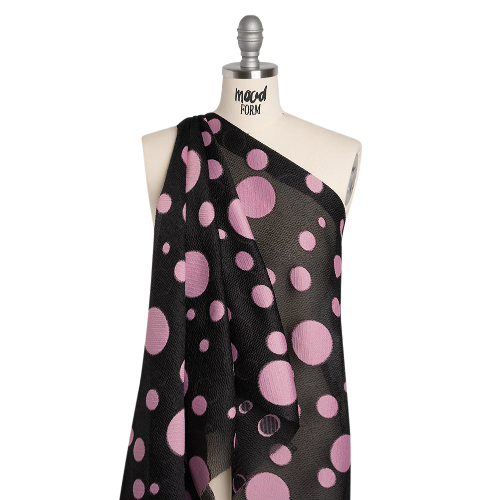 Lightweight Textured Burnout Brocade - Light Mauve and Black Polka Dots - Joann Fabrics