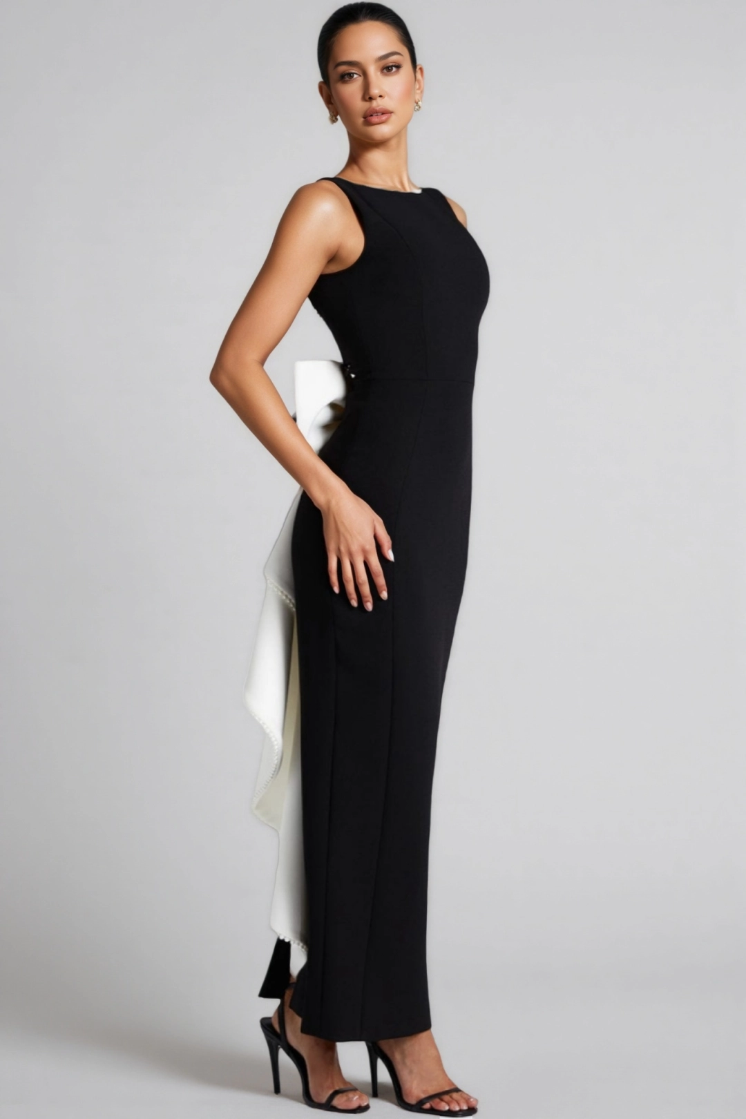 Ethan Backless Pearl Bow Maxi Dress