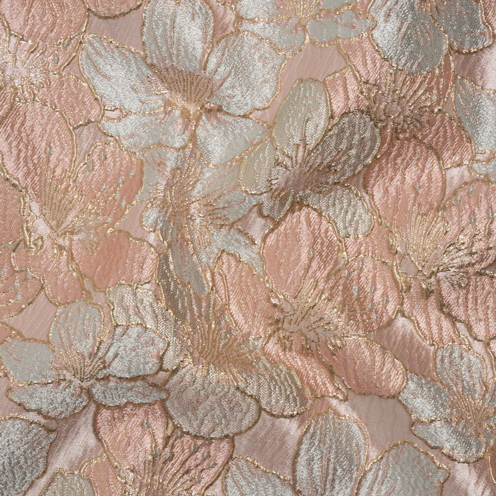 Metallic Brocade - Baby Pink, Pale Aqua and Gold Floating Blossoms - Joann Fabrics