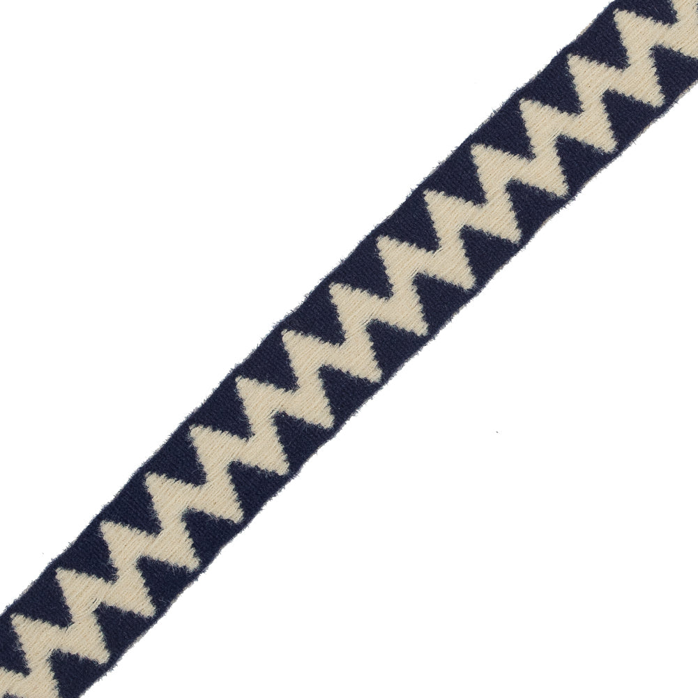Italian Beige and Blue Zig-Zag Fabric Trim - 1