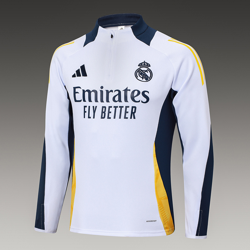 2024/2025 Real Madrid Half-Pull Training Suit White Football Shirt 1:1 Thai Quality Set