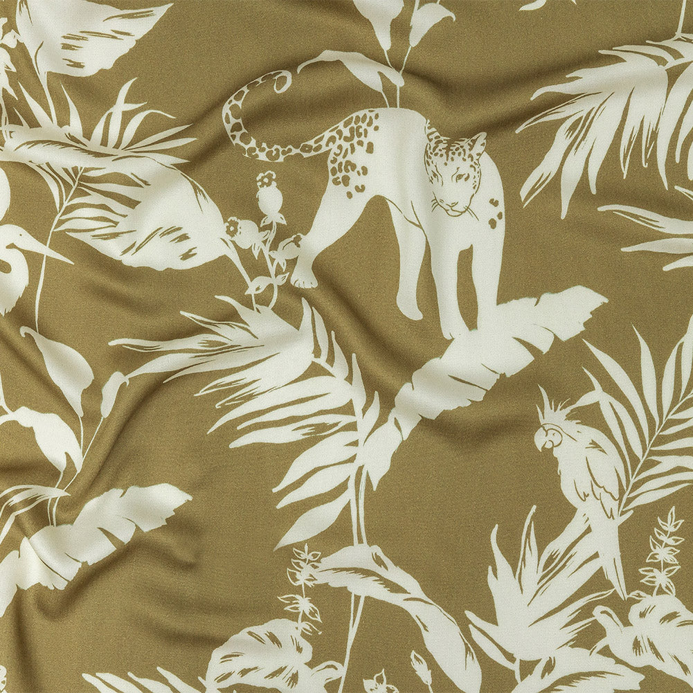Rayon Challis - Olive Animals and Leaves - Understory Samba Print - Mood Exclusive Rio Collection - Joann Fabrics