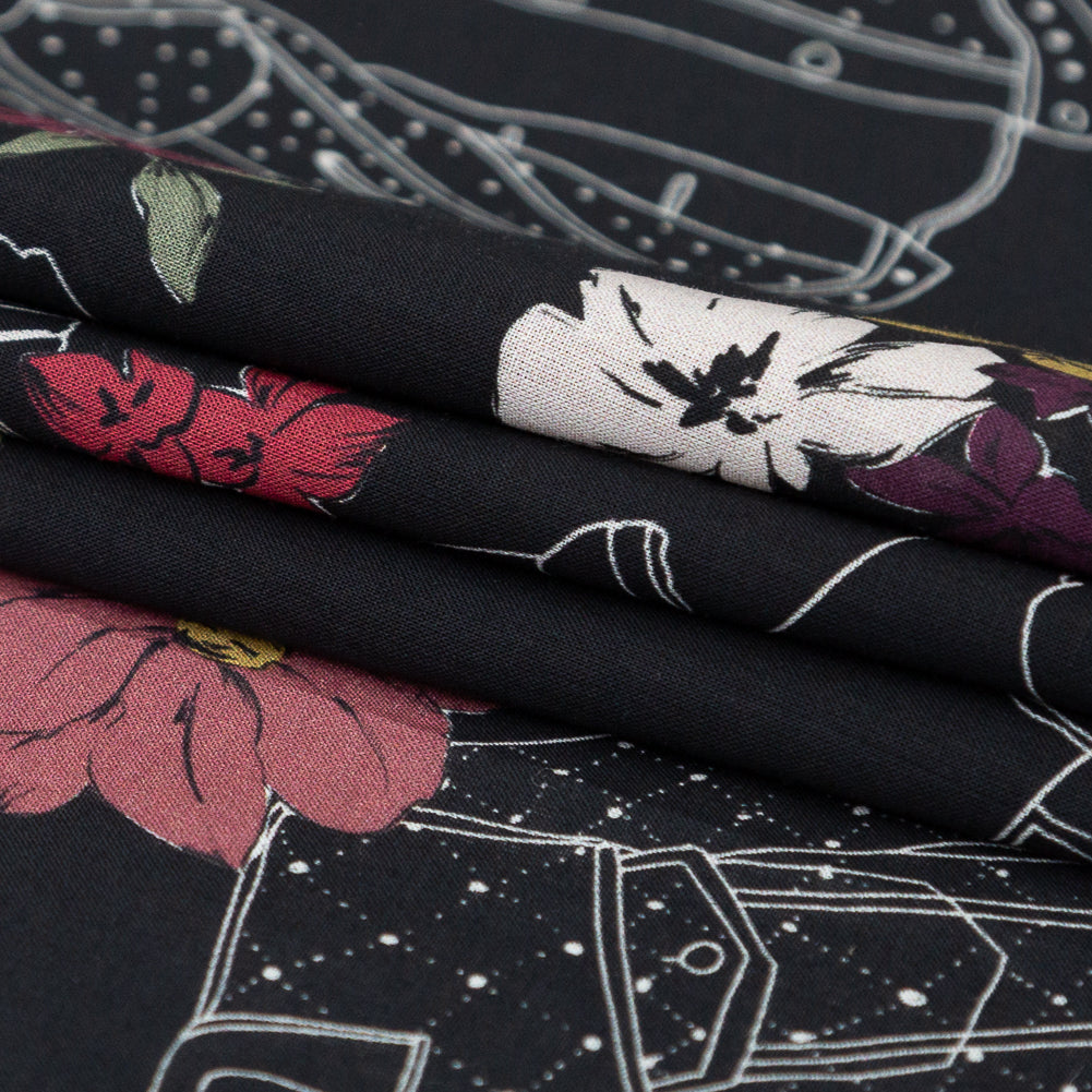 Cotton Voile - Black Beauty Jackets and Flowers - Mono No Aware Print - Mood Exclusive Kenko Collection - Joann Fabrics