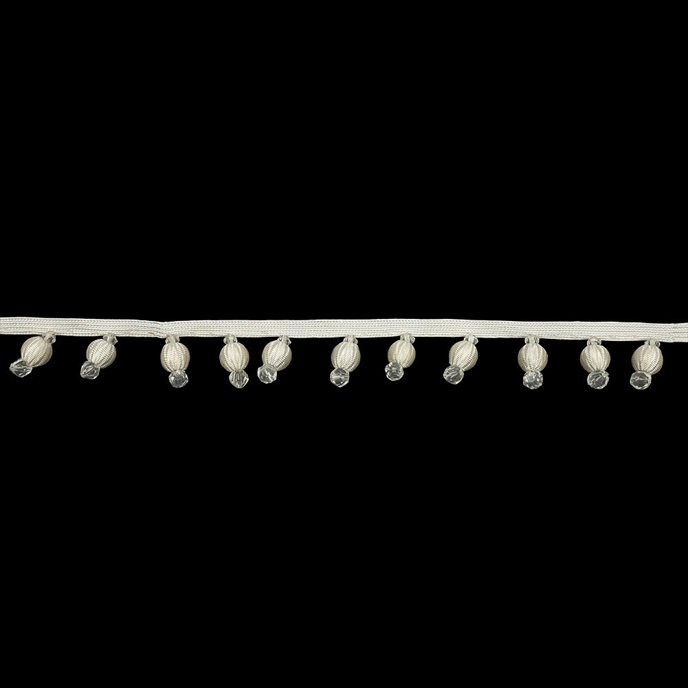 Vintage Ivory Fabric Covered and Crystal Beaded Fringe Trim on Ivory Tape - 0.875