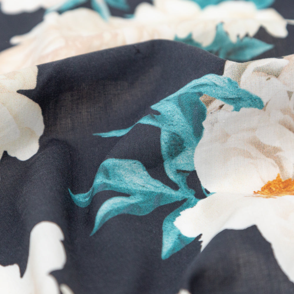 Black, Off-White, Orange and Nile Blue Floral Cotton Voile - Joann Fabrics