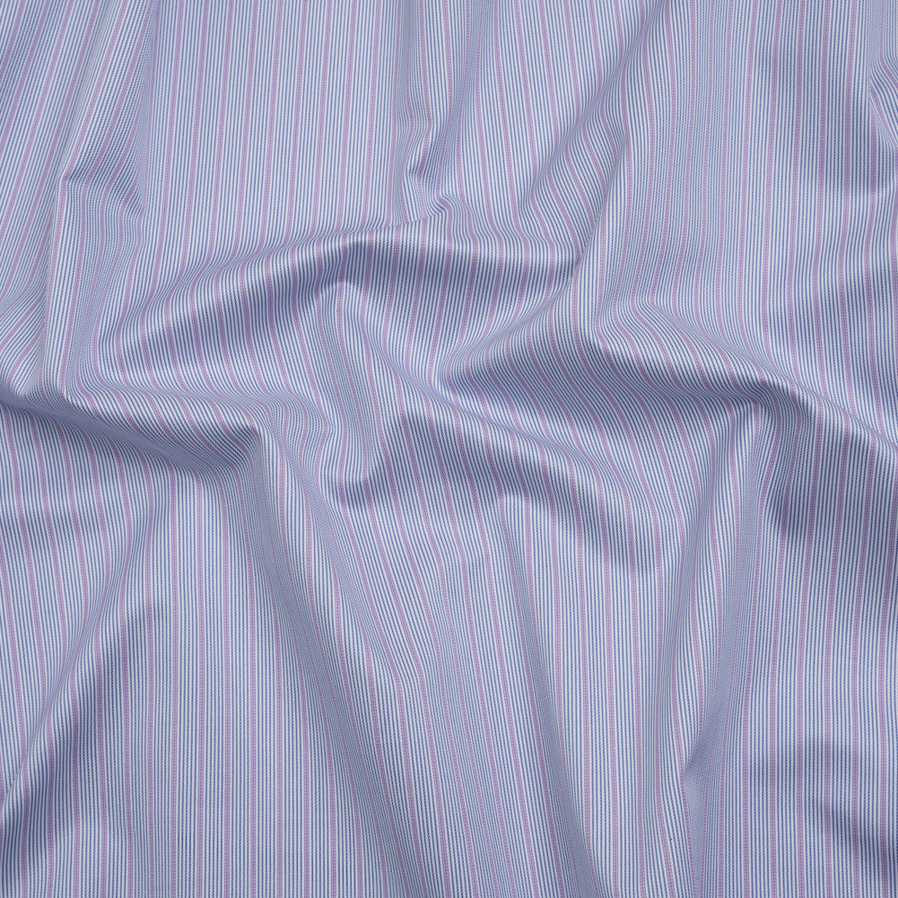 Cotton Twill Shirting - Lilac Purple, Grayish Blue and White Stripes - Deadstock - Joann Fabrics