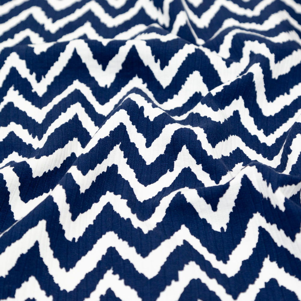Milly Navy and White Zig Zag Printed Cotton Dobby - Joann Fabrics