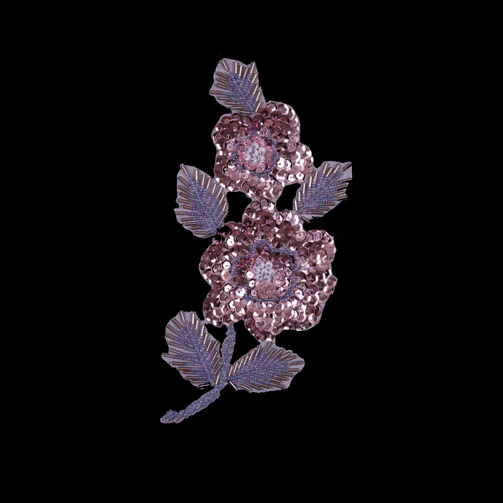 Pink Beaded and Sequined Floral Applique - 8