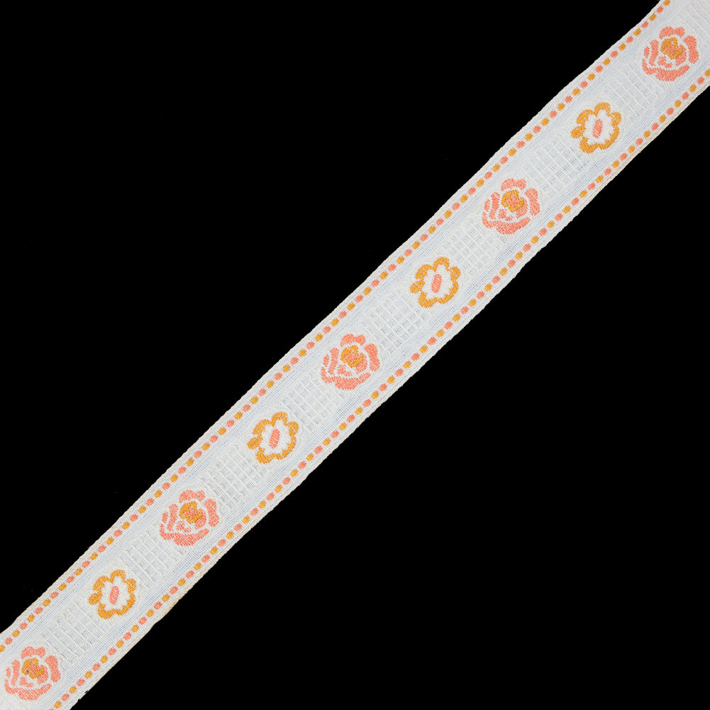 White and Mustard Yellow Floral Jacquard Ribbon - 1.25