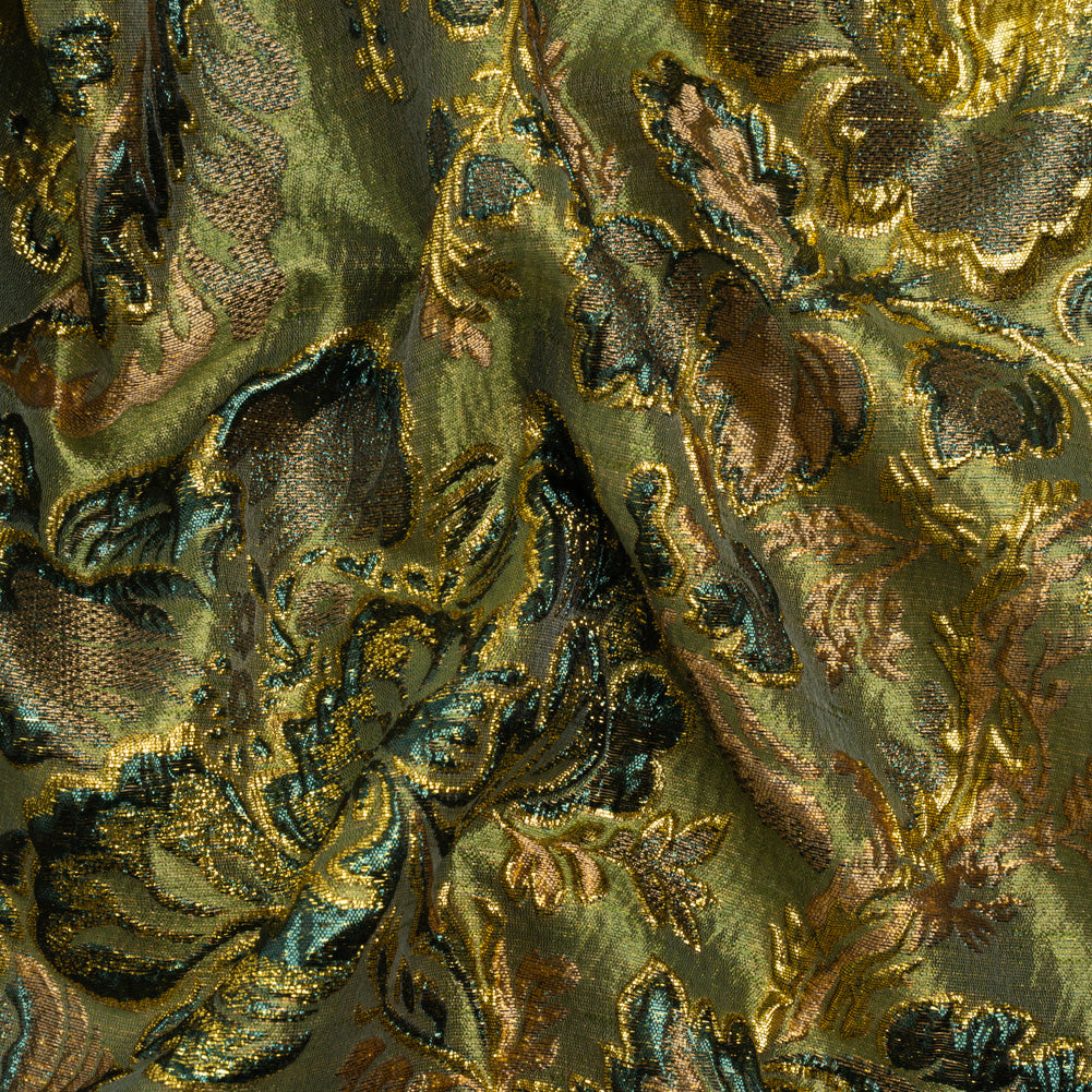 Metallic Gold, Olive and Evergreen Floral Delight Luxury Brocade - Joann Fabrics