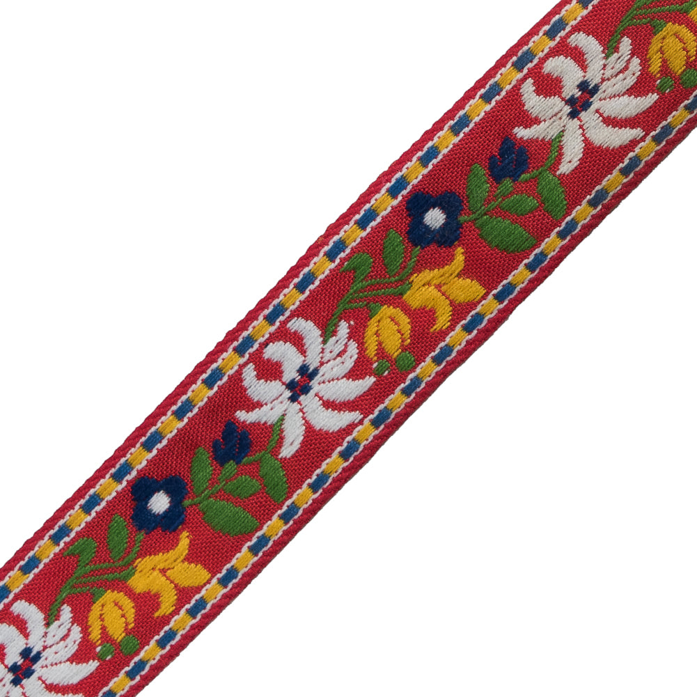 Red and Yellow Floral German Jacquard Ribbon - 1.25