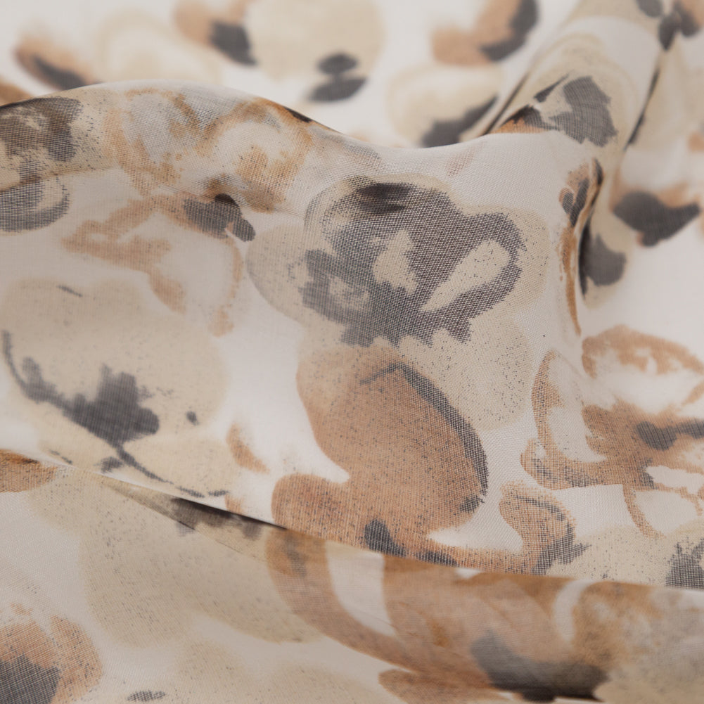 Candied Ginger, Chateau Gray and Golden Brown Abstract Silk Chiffon - Joann Fabrics