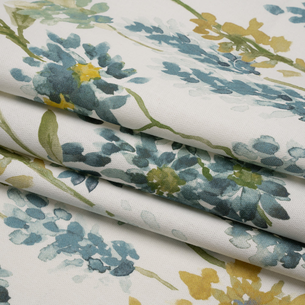 Printed Cotton Canvas - Azure Blooming Watercolor Garden - British Imported - Joann Fabrics