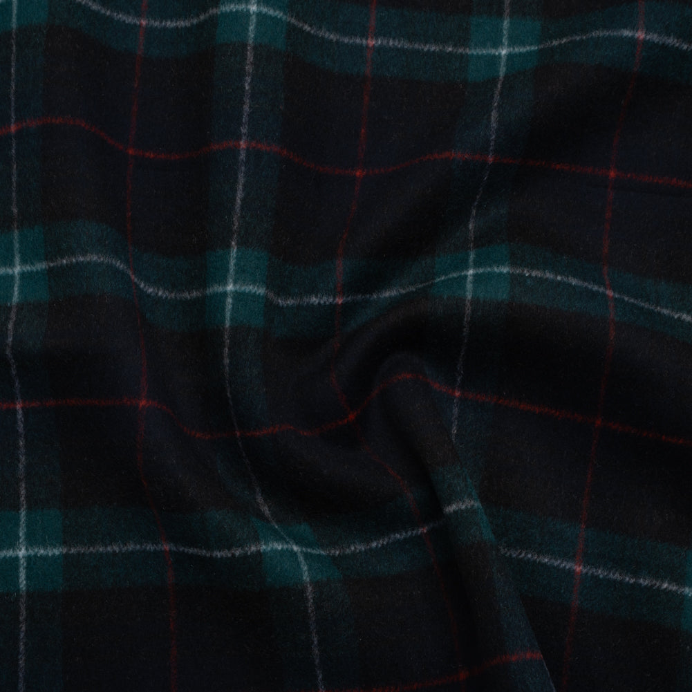 Brushed Wool Double Cloth Coating - Black, Deep Green and Red Plaid - Deadstock - Joann Fabrics
