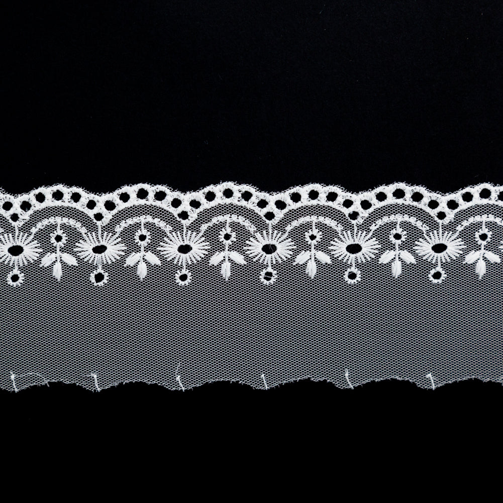 European White Embroidered Eyelet Lace Trim - 2.625