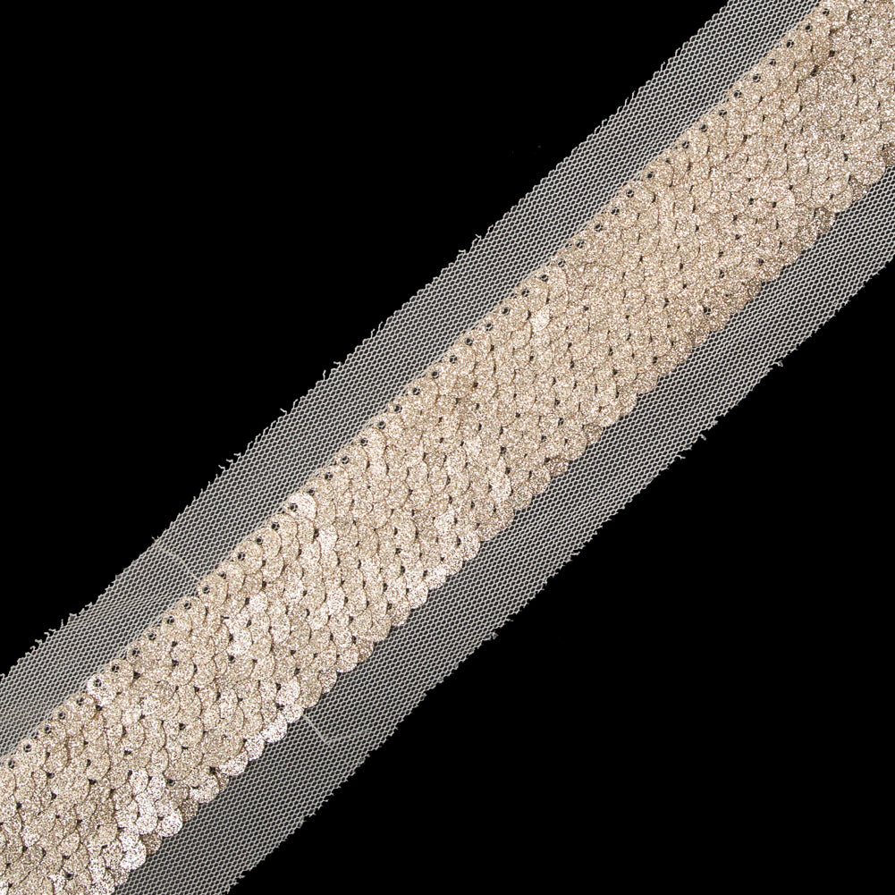 Gold Sequins on Nude Mesh Trim - 1.25