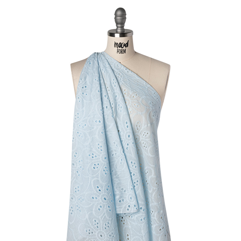 Embroidered Eyelet Cotton Voile - Pale Aqua Big Flowers - Naomi Collection - Joann Fabrics