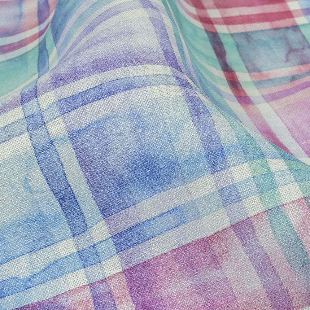 Purple, Teal and Pink Watercolor Plaid Medium Weight Linen Woven - Joann Fabrics