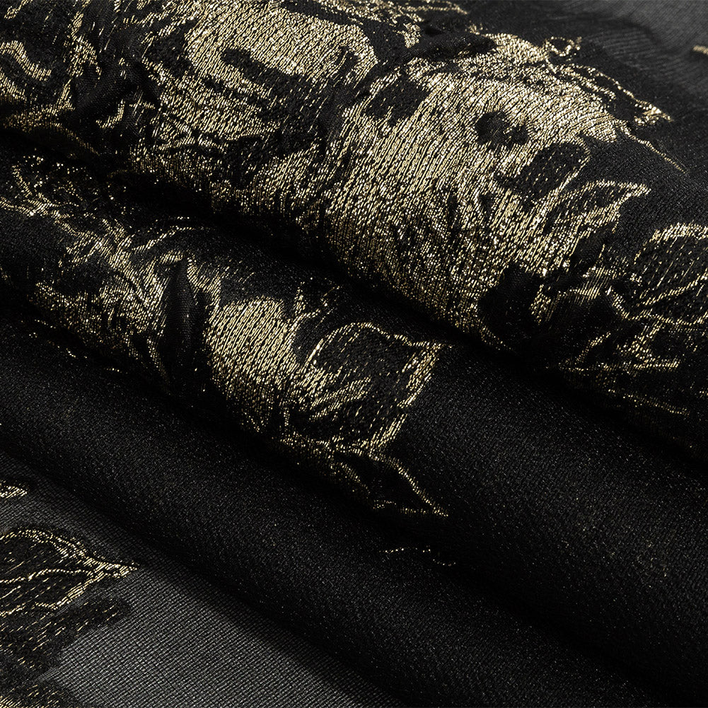 Metallic Gold and Black Floral Outlines Luxury Burnout Brocade - Joann Fabrics