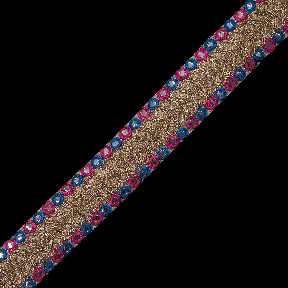 Pink, Blue and Metallic Gold Mirror Trim - 1.5