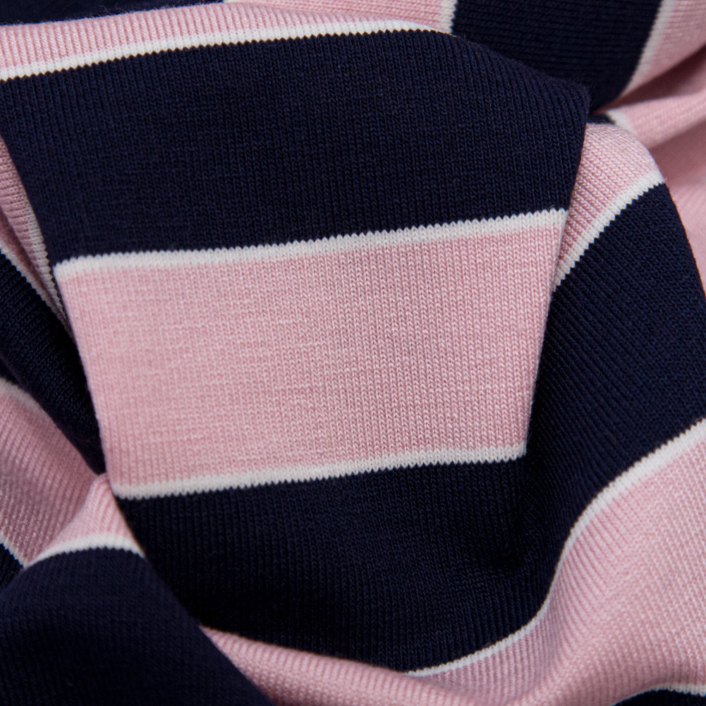 Cameo Pink and Evening Blue Awning Striped Polyester Jersey - Joann Fabrics