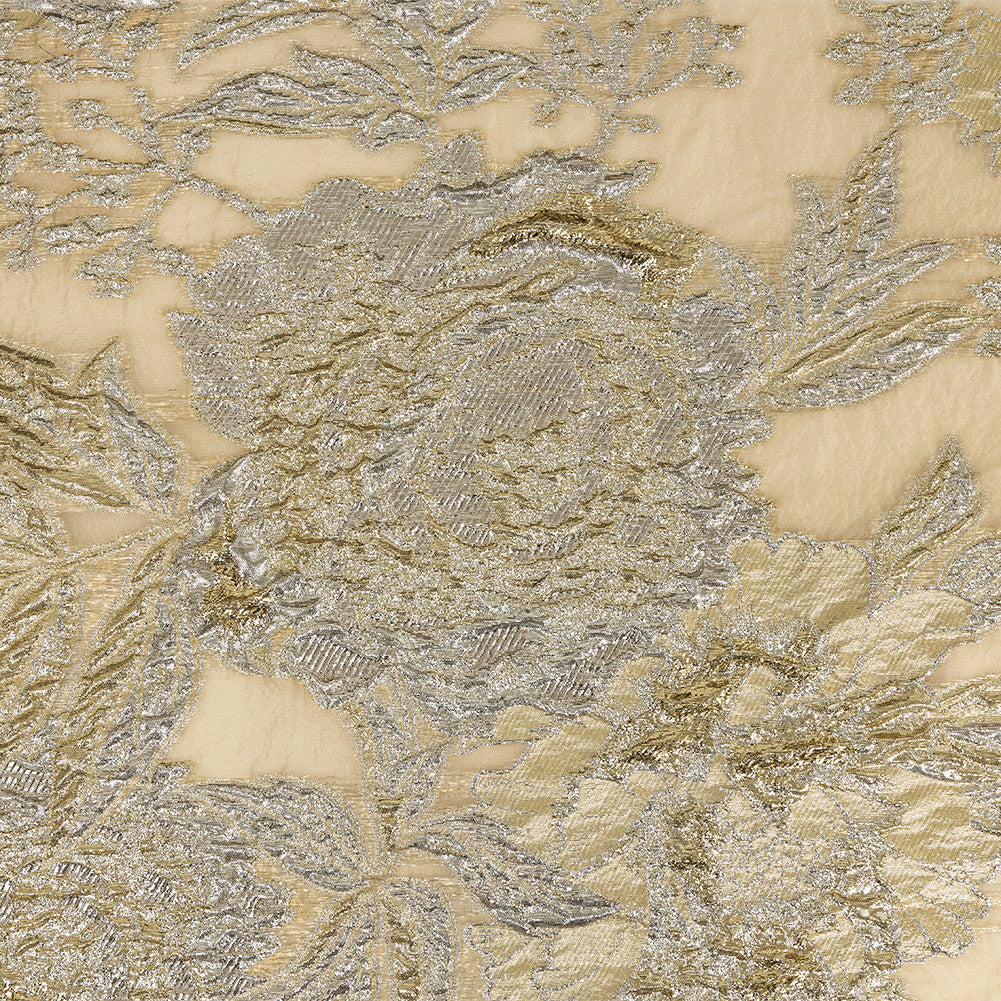 Metallic Gold, Silver and Beige Floral Luxury Burnout Brocade - Joann Fabrics