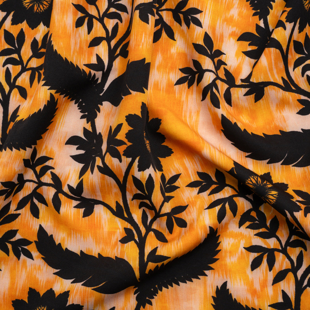 Stretch Polyester Woven Print - Yellow Florals on Abstract Ikat - Mood Exclusive Rambling Brambles - Joann Fabrics