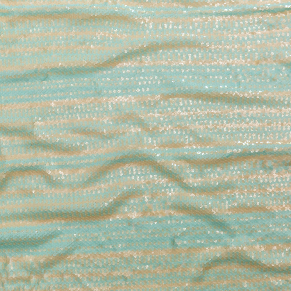 Mesh with Shell Sequins - Opal Blue and Almond Milk Stripes on White - Joann Fabrics