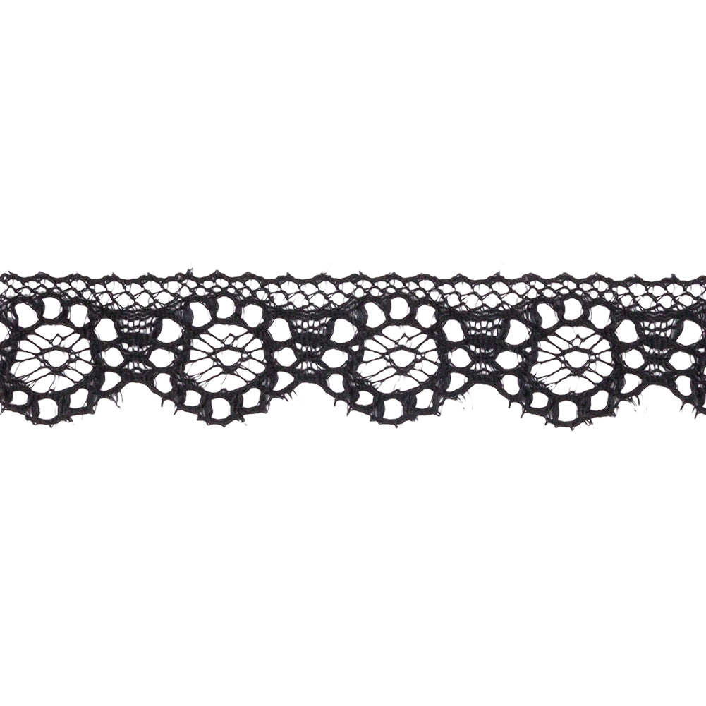 Black Floral Wheels Scalloped Raschel Lace Trim - 0.625