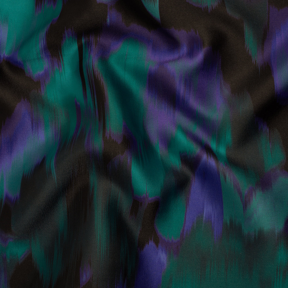 Polyester Twill Print - Emerald, Black and Ultramarine Blue Ikat Floral - Designer Deadstock - Joann Fabrics