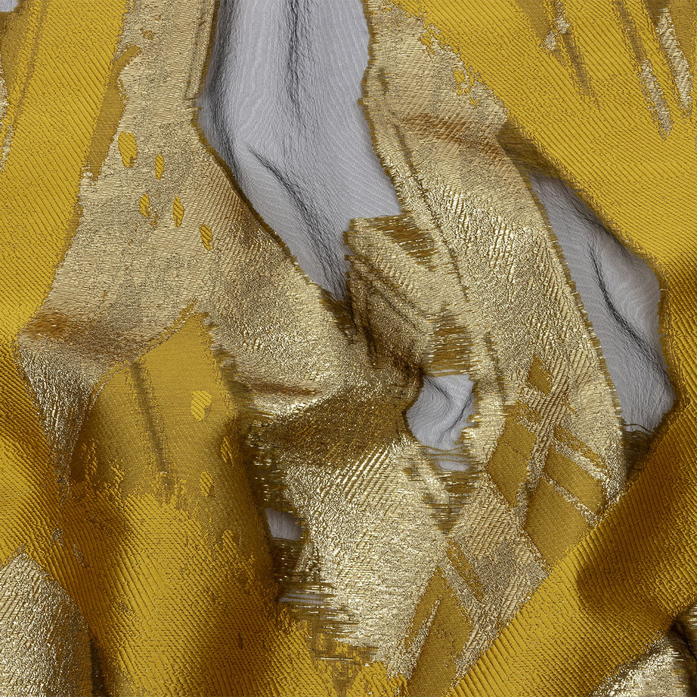 Metallic Gold and Yellow Ochre Painterly Geometrics Luxury Burnout Brocade - Joann Fabrics