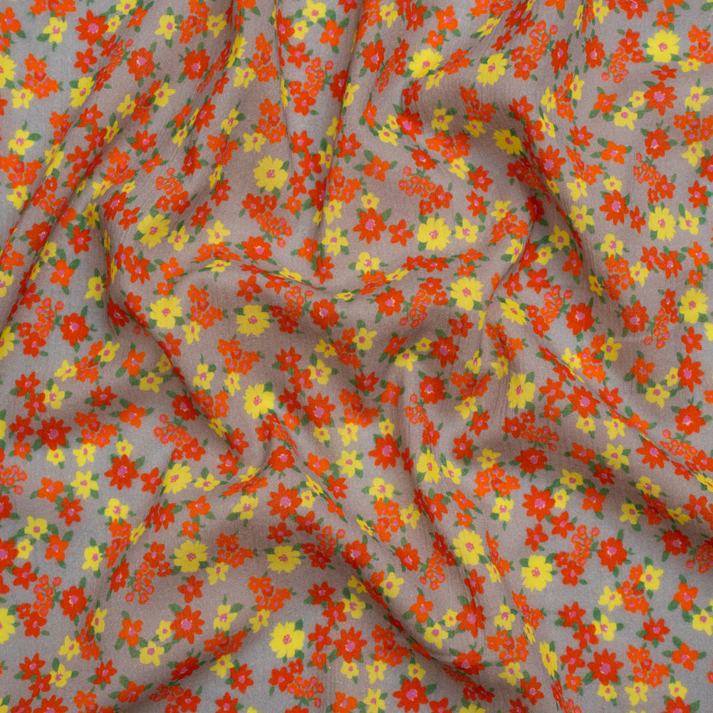 Crinkled Cotton Gauzy Woven Print - Red, Yellow and Gray Floral - Mood Exclusive Little Lillies - Joann Fabrics