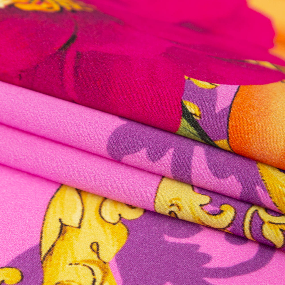 Mood Exclusive Italian Pink and Gold Ornate Floral Digitally Printed Silk Charmeuse - Joann Fabrics