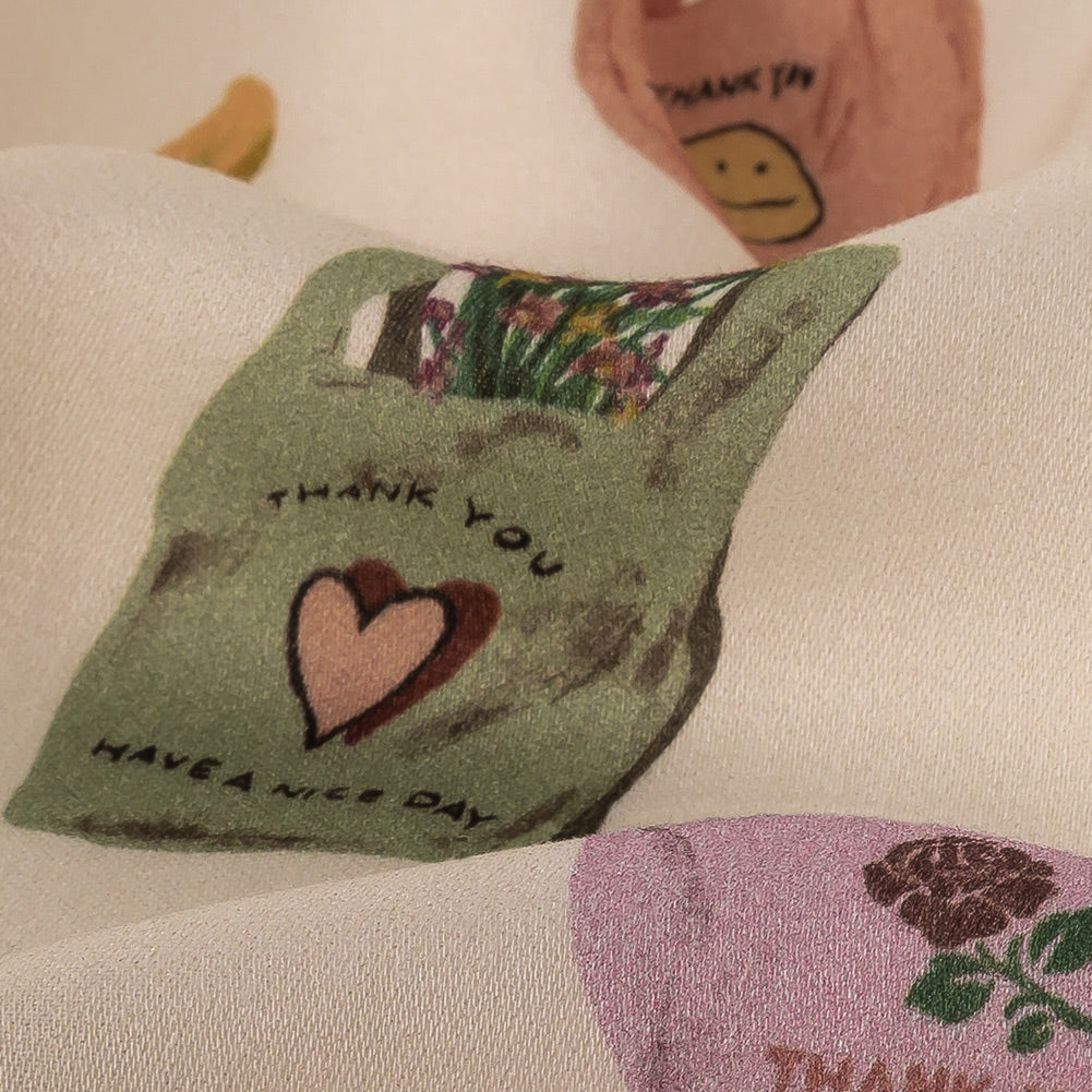 Rayon Challis - Purple, Yellow and Green Shopping Bags - Come Again Soon Print - Mood Exclusive Wisteria Collection - Joann Fabrics