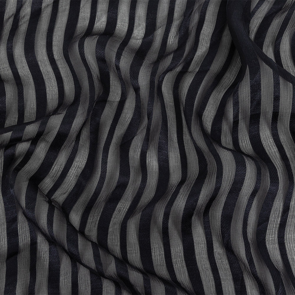 Famous Australian Designer French Navy Crinkled Silk Chiffon with Twill Stripes - Joann Fabrics