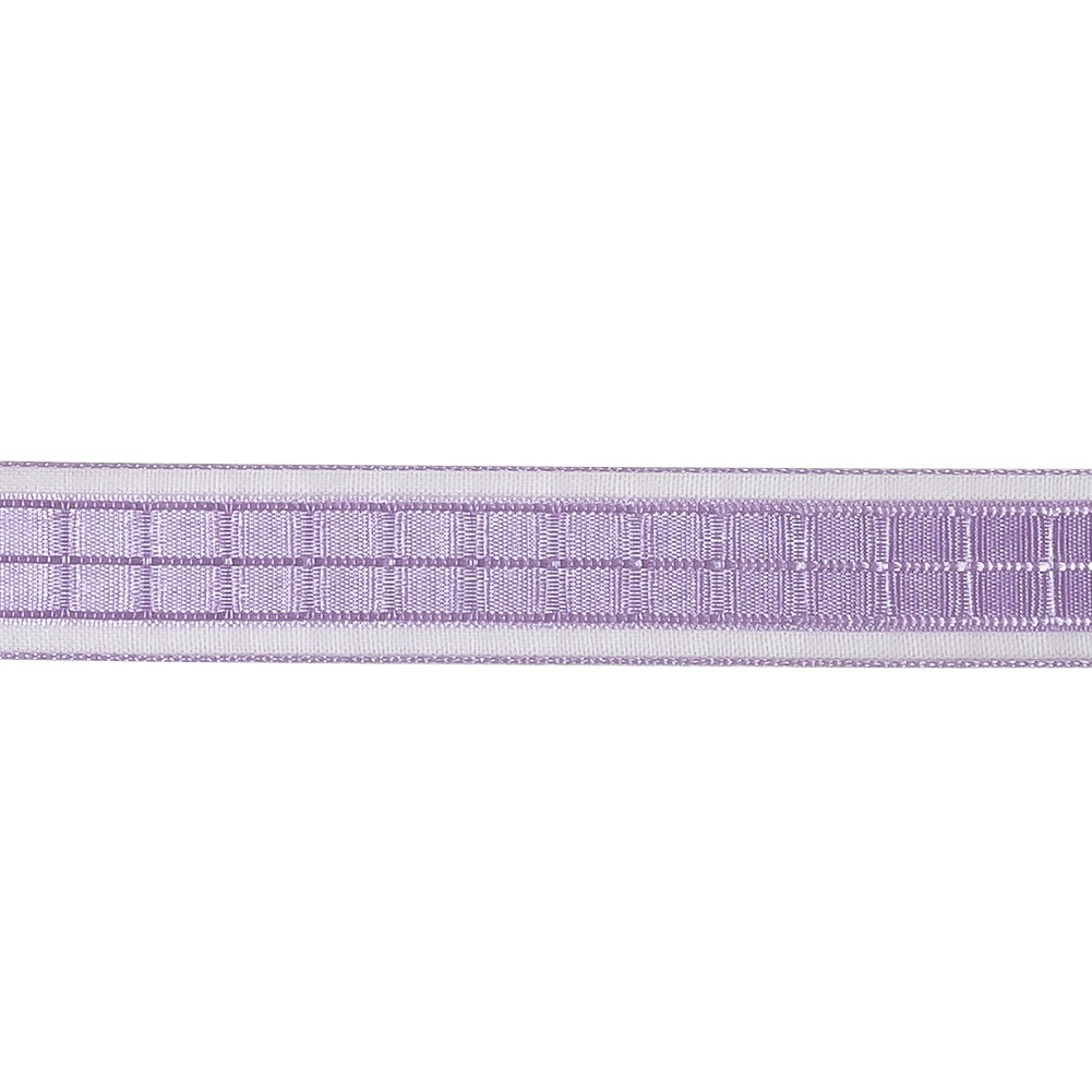 Lilac Windowpane Checks and Sheer Borders Woven Ribbon - 0.625