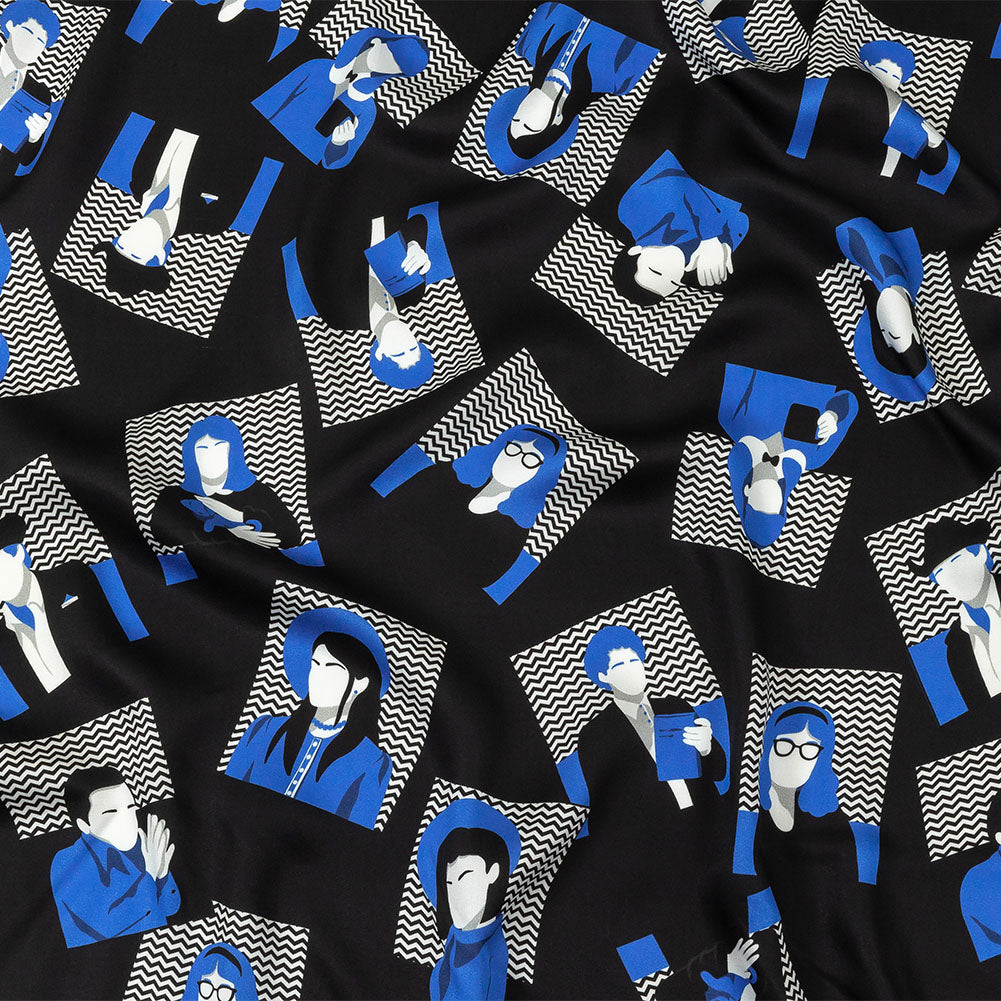 Rayon Challis - Blue and Black Talking Heads - In the Blues Print - Mood Exclusive Indigo Collection - Joann Fabrics