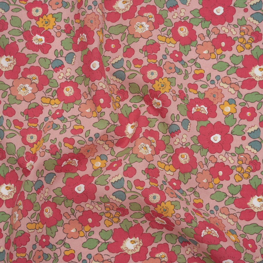 Liberty Fabrics Tana Lawn® - Betsy Meadow Pink - Baby Pink, Bright Pink and Green Illustrated Floral - Joann Fabrics