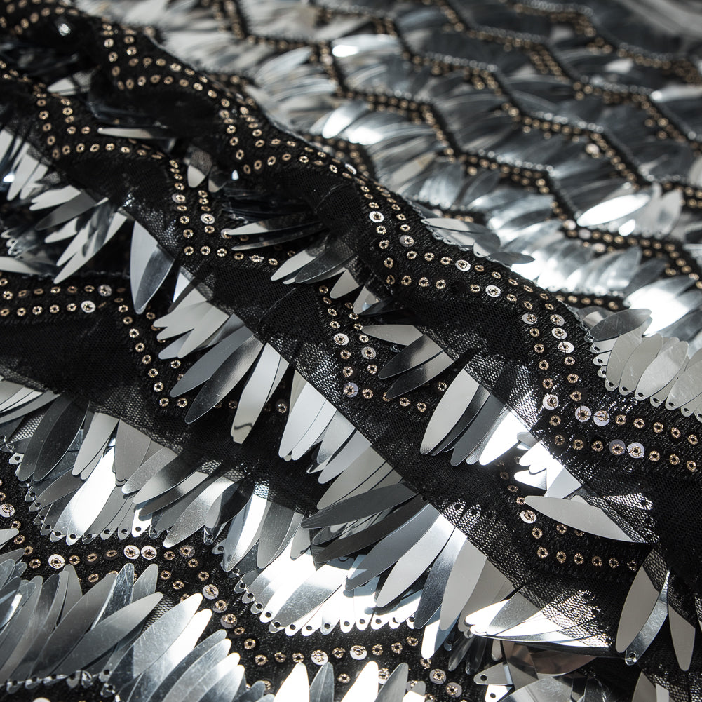 Black and Silver Chevron Fringe Sequin Fabric - Joann Fabrics