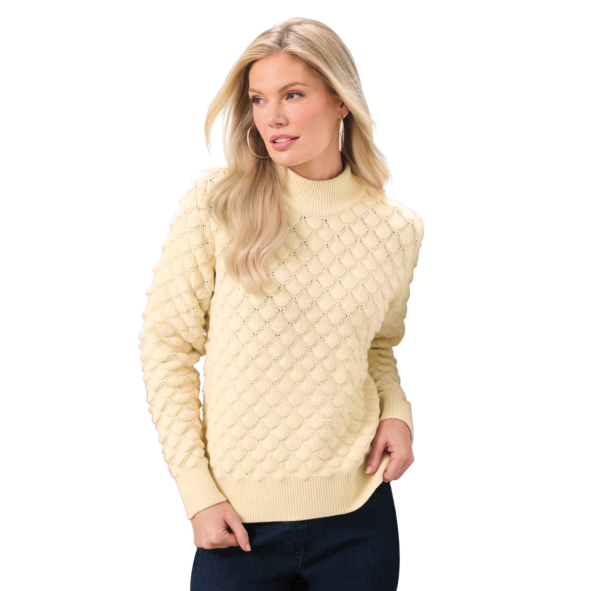 Scallop Pointelle Mockneck Sweater, Cotton Blend - Northstyle Catalog