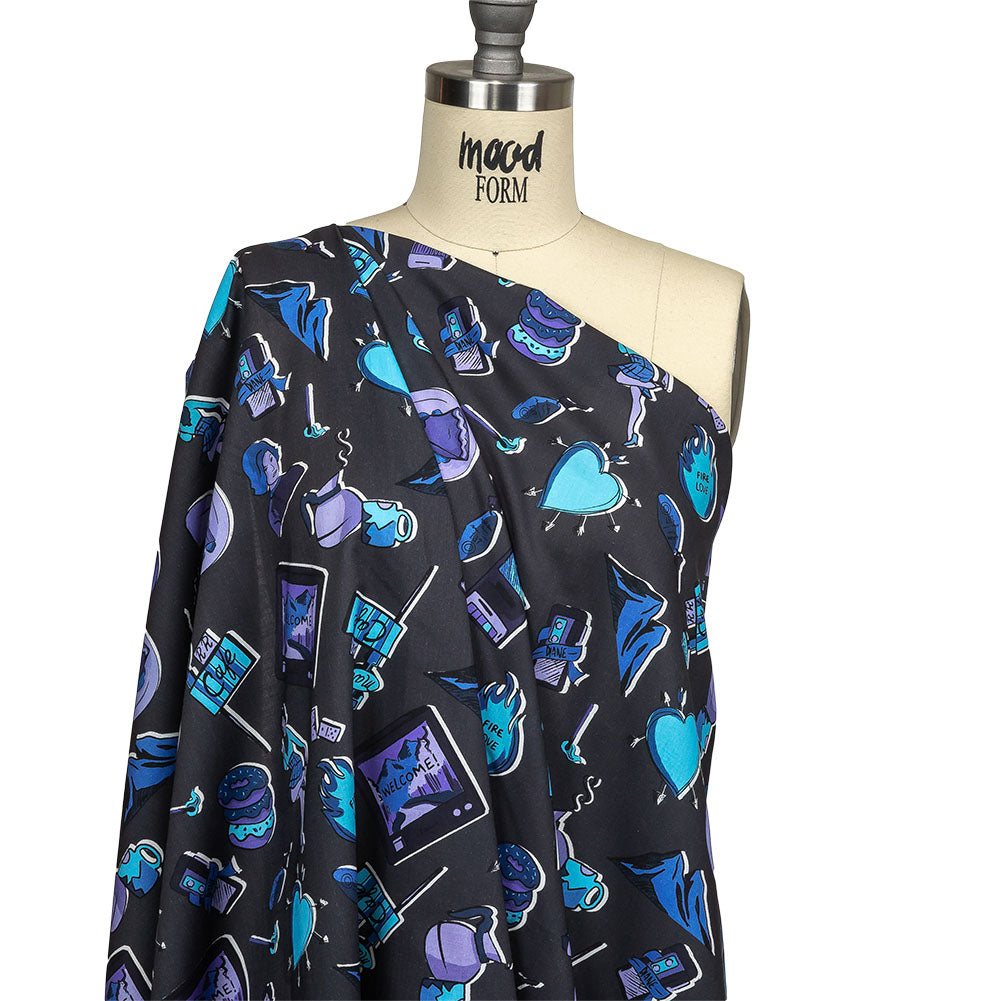 Cotton Voile - Purple and Blue Iconic Symbols - Live at Sun Studio Print - Mood Exclusive Indigo Collection - Joann Fabrics