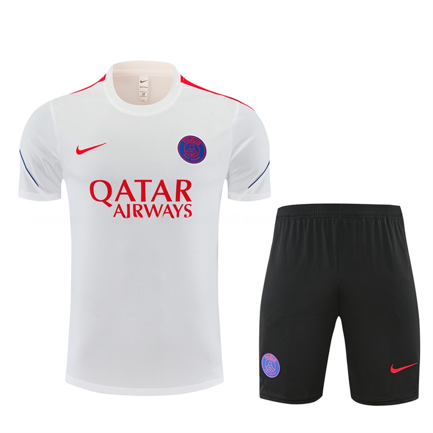 Paris Saint-Germain PSG 26-27 Short-Sleeve Training Set - White Top & Black Shorts - UnitedFutballJersey