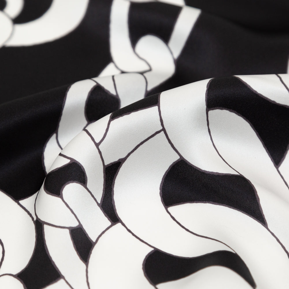 Mood Exclusive Italian Black and White Large Chains Digitally Printed Silk Charmeuse - Joann Fabrics
