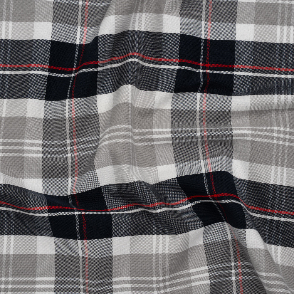 Cotton Oxford Shirting - Warm Gray, Cool Black and Red Plaid - Deadstock - Joann Fabrics